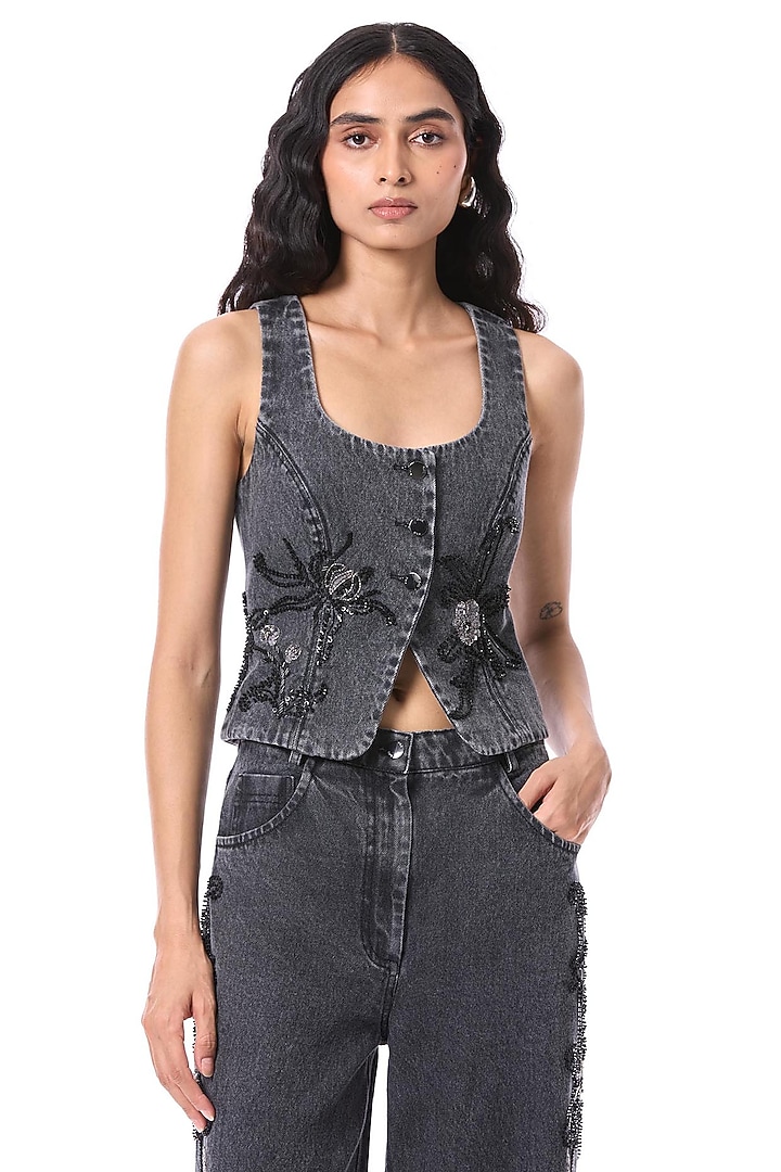 Blue Cotton Vest Top by Kanika Goyal at Pernia's Pop Up Shop