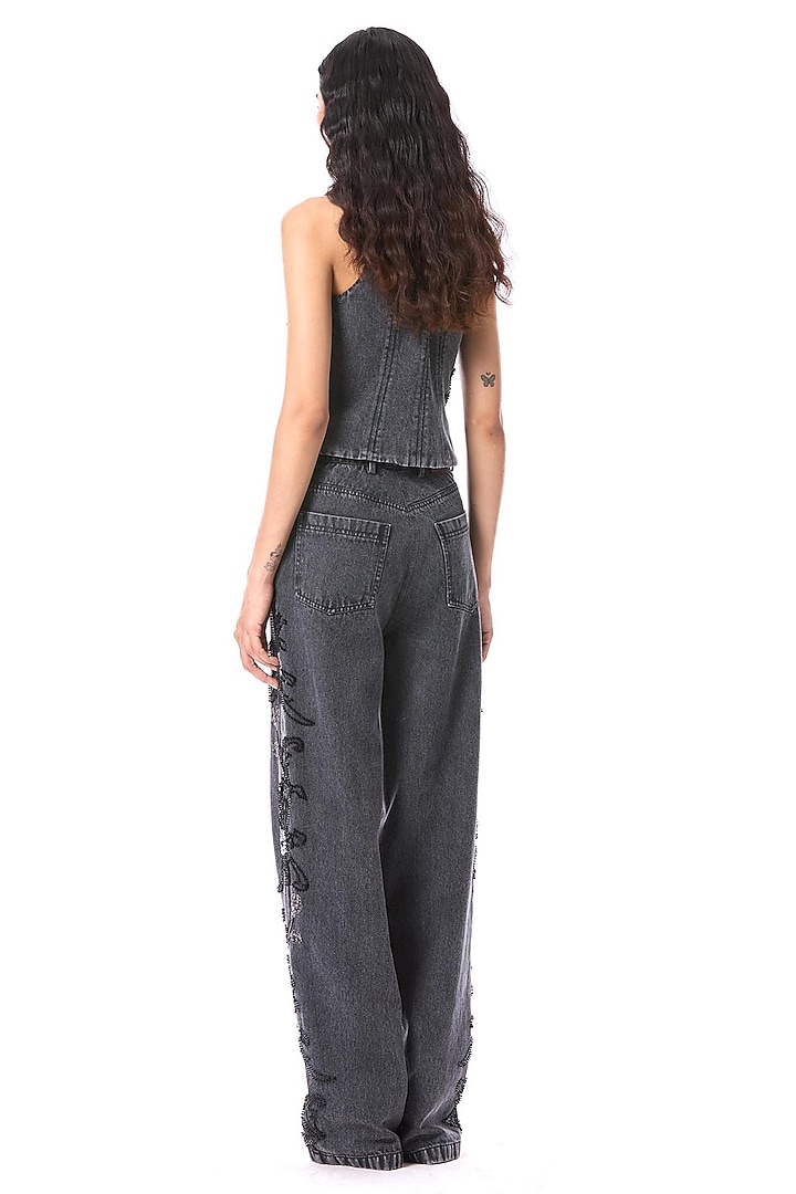 Blue Cotton Hand Embellished Pants by Kanika Goyal at Pernia's Pop Up Shop