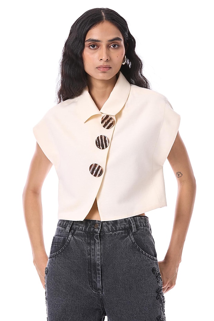 White Linen Blend Shirt by Kanika Goyal at Pernia's Pop Up Shop
