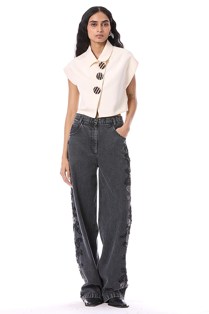 White Linen Blend Shirt by Kanika Goyal at Pernia's Pop Up Shop