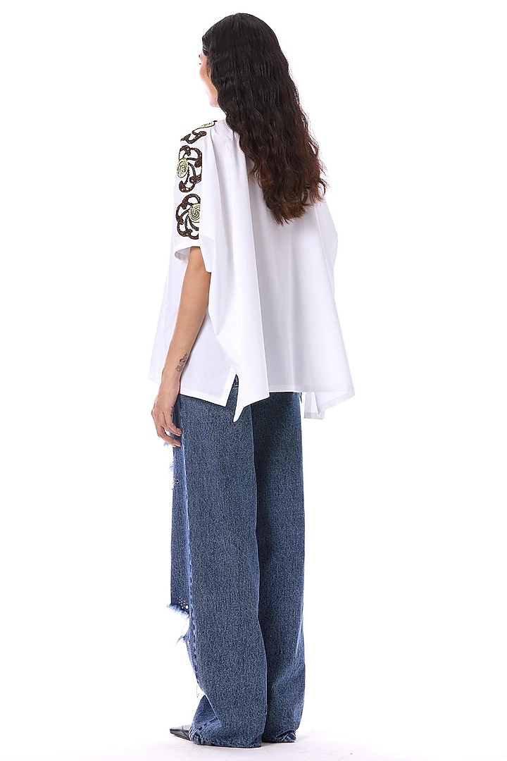 Blue Cotton Embellished Pants by Kanika Goyal at Pernia's Pop Up Shop