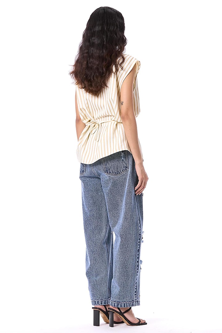 Blue Cotton Embellished Pants by Kanika Goyal at Pernia's Pop Up Shop