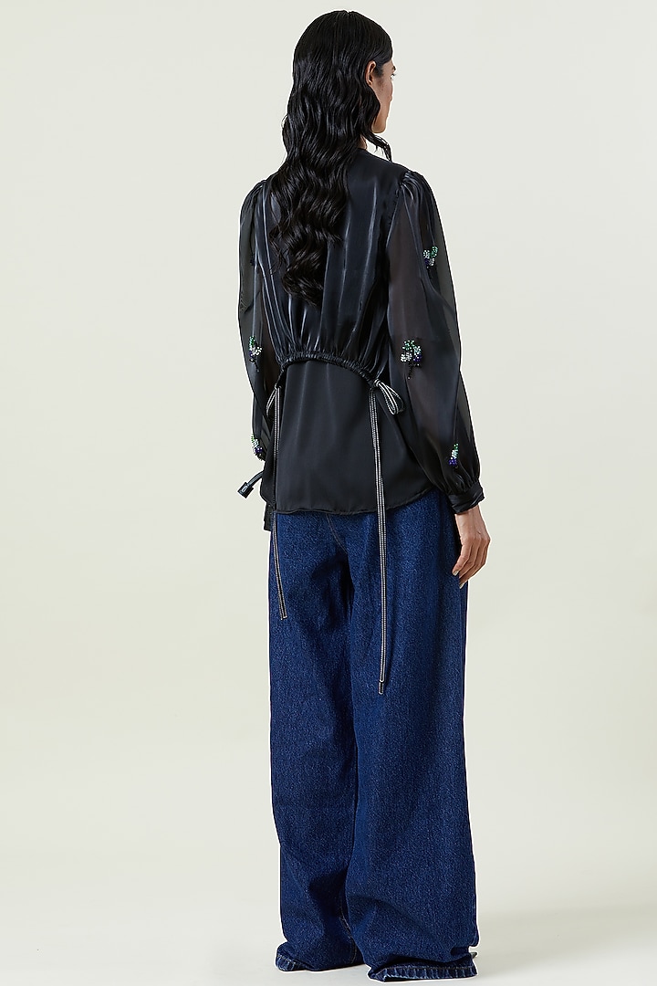 Black Polyester Hand Embellished Overlay Shirt by Kanika Goyal at Pernia's Pop Up Shop