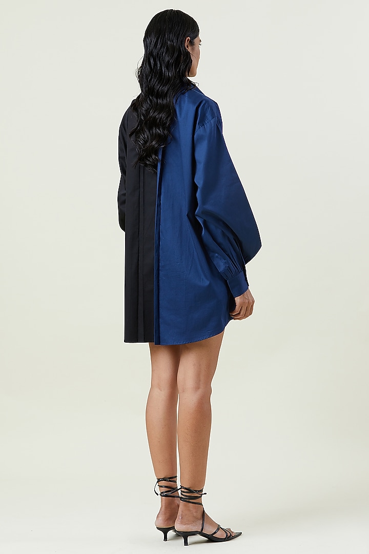 Blue Cotton Hand Embellished Mini Vacation Shirt Dress by Kanika Goyal at Pernia's Pop Up Shop