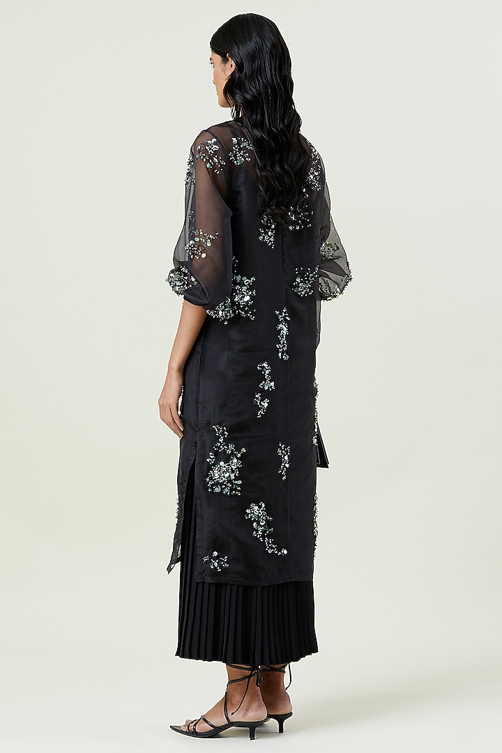 Black Polyester Hand Embellished Overlay Cocktail Dress by Kanika Goyal at Pernia's Pop Up Shop