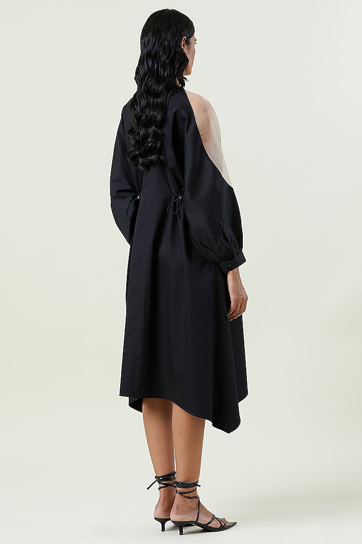 Beige & Black Cotton Hand Embellished Midi Vacation Dress by Kanika Goyal at Pernia's Pop Up Shop