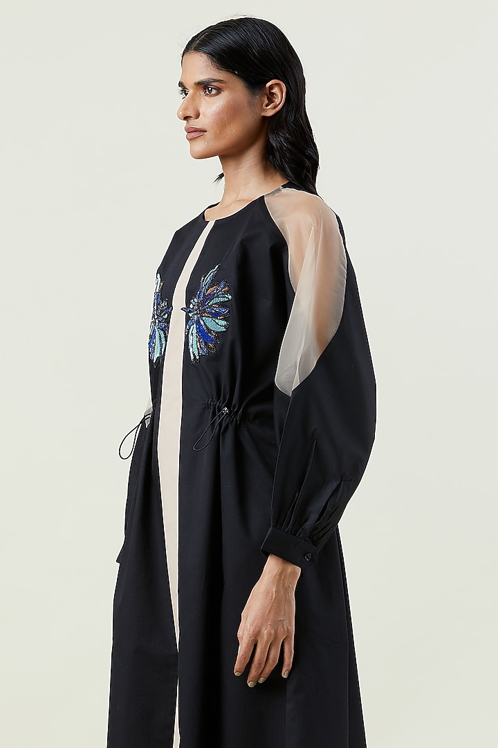 Beige & Black Cotton Hand Embellished Midi Vacation Dress by Kanika Goyal at Pernia's Pop Up Shop