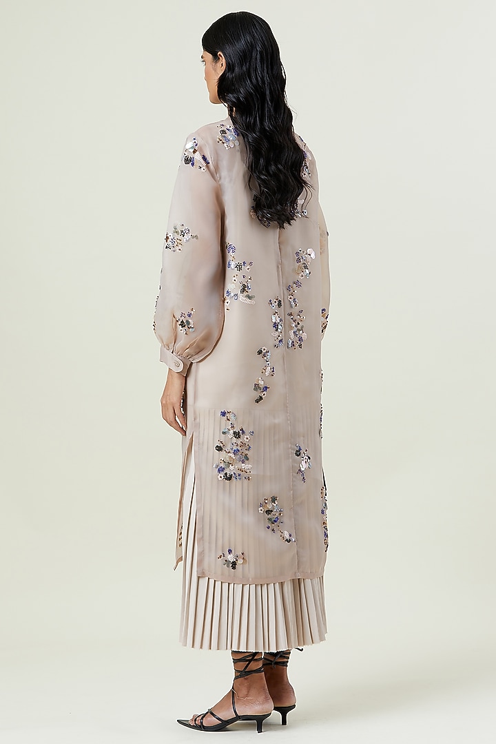 Beige Polyester Hand Embellished Overlay Cocktail Dress by Kanika Goyal at Pernia's Pop Up Shop