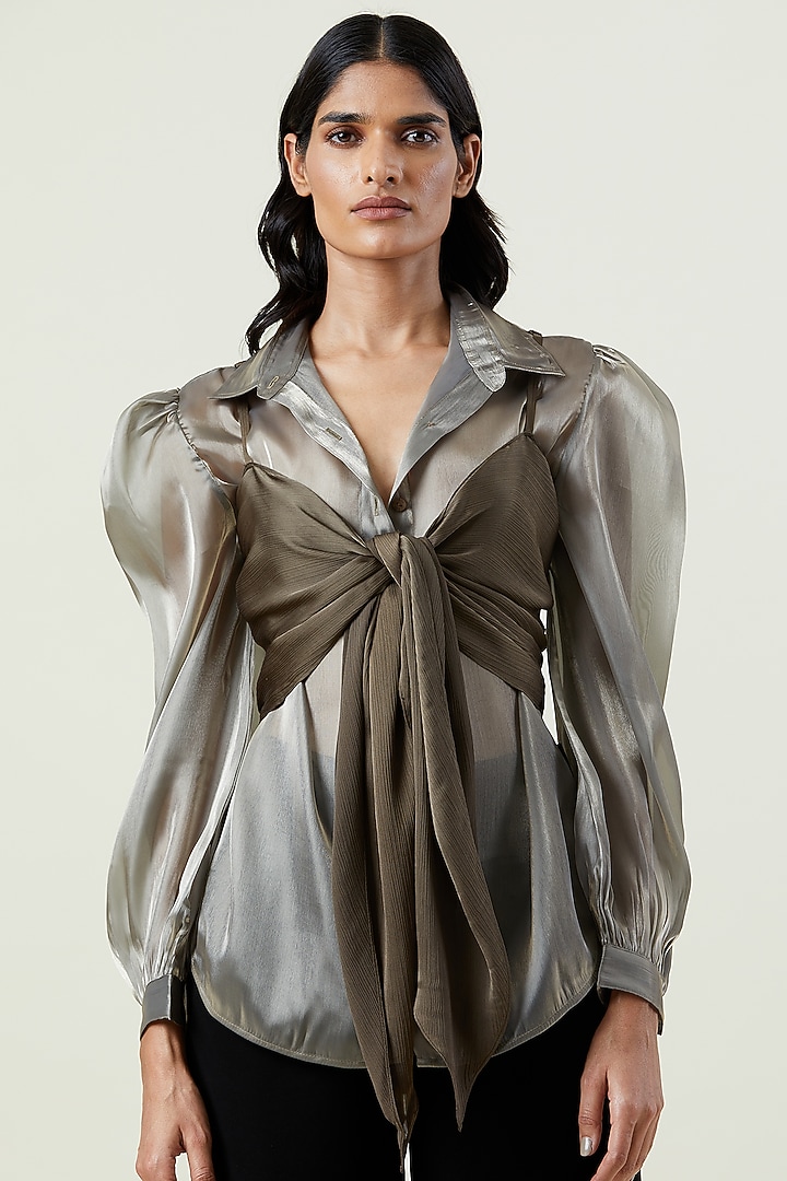 Brown Polyester Scarf Tie-Up Top by Kanika Goyal at Pernia's Pop Up Shop
