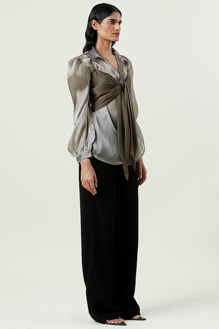 Brown Polyester Scarf Tie-Up Top by Kanika Goyal at Pernia's Pop Up Shop