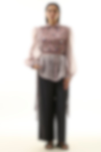 Pink Polyester Hand Embellished Shirt With Bib by Kanika Goyal at Pernia's Pop Up Shop