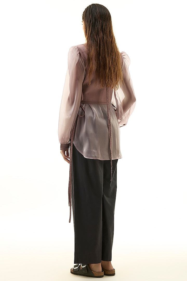 Pink Polyester Hand Embellished Shirt With Bib by Kanika Goyal at Pernia's Pop Up Shop