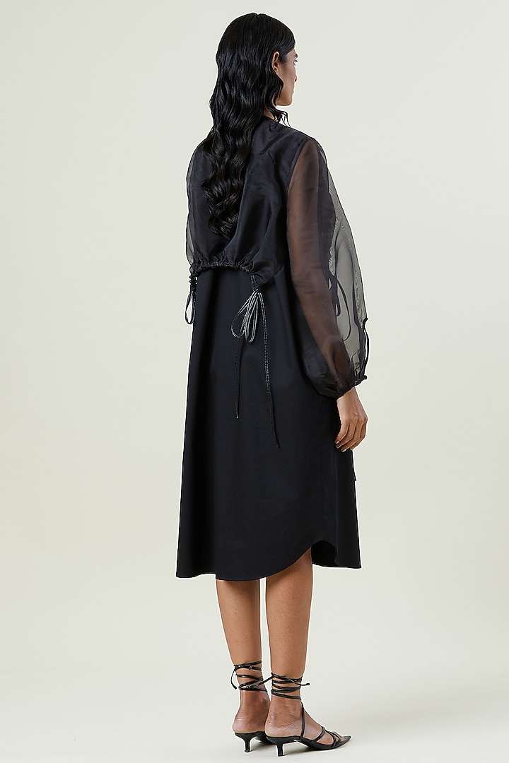 Black Cotton Hand Embellished Midi Overlay Vacation Dress by Kanika Goyal at Pernia's Pop Up Shop