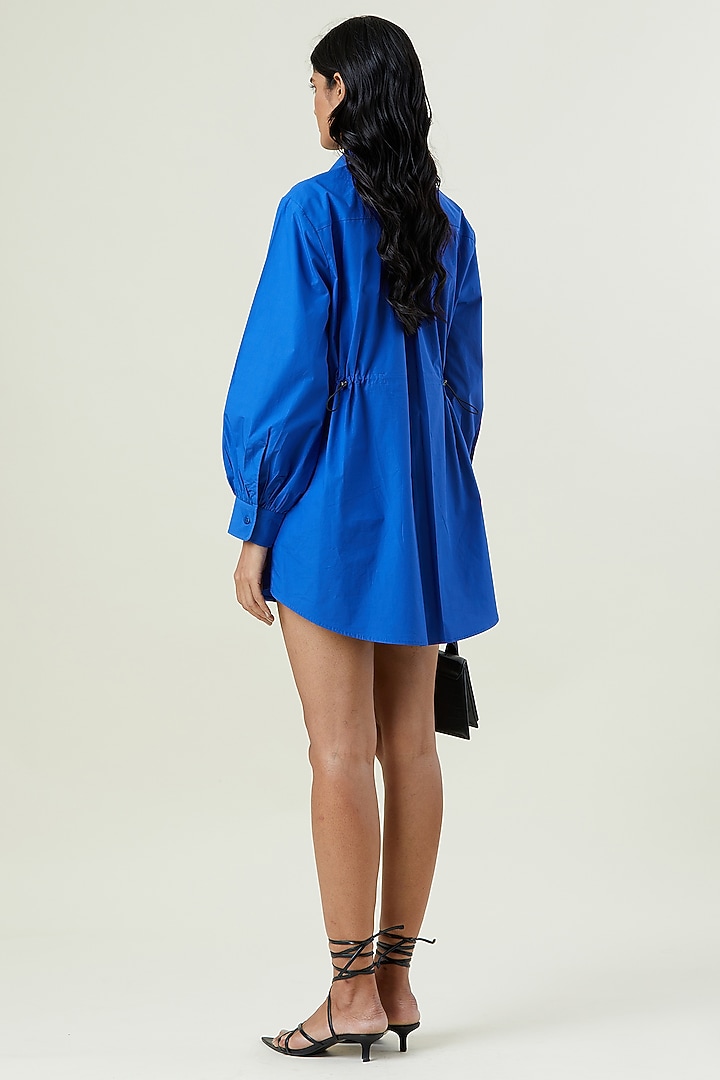 Blue Cotton Applique Mini Vacation Shirt Dress by Kanika Goyal at Pernia's Pop Up Shop