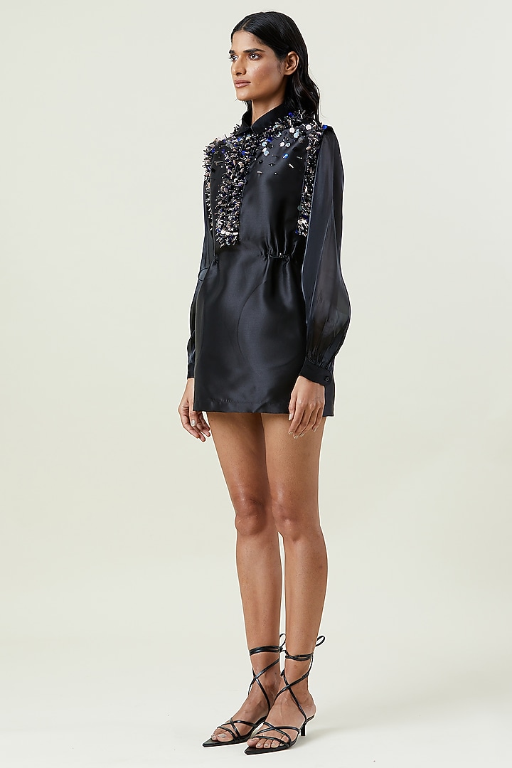 Black Polyester Embellished Mini Vacation Dress by Kanika Goyal at Pernia's Pop Up Shop