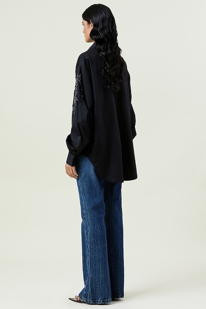 Black Polyester Hand Embellished Shirt by Kanika Goyal at Pernia's Pop Up Shop