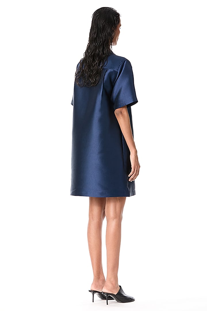 Navy Blue Taffeta Embellished Shift Vacation Dress by Kanika Goyal at Pernia's Pop Up Shop