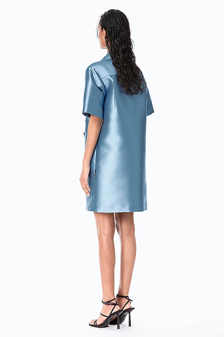 Blue Taffeta Embellished Shift Vacation Dress by Kanika Goyal at Pernia's Pop Up Shop