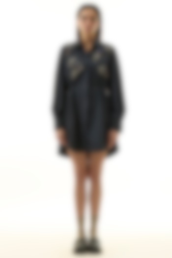 Black Cotton Embellished Mini Vacation Dress by Kanika Goyal at Pernia's Pop Up Shop