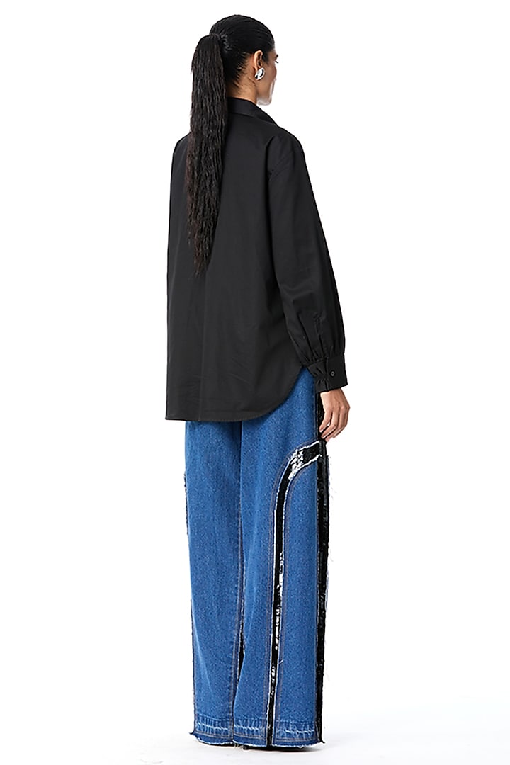 Black Cotton Embellished Shirt by Kanika Goyal at Pernia's Pop Up Shop