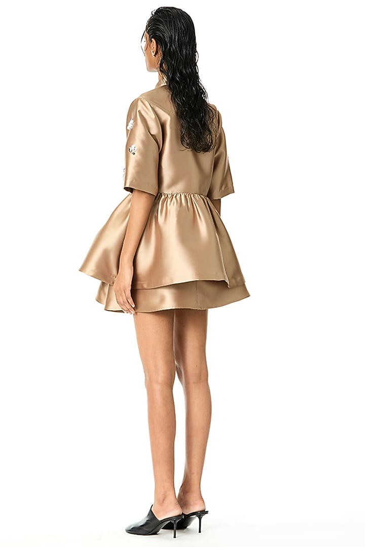 Beige Taffeta Mini Skirt by Kanika Goyal at Pernia's Pop Up Shop