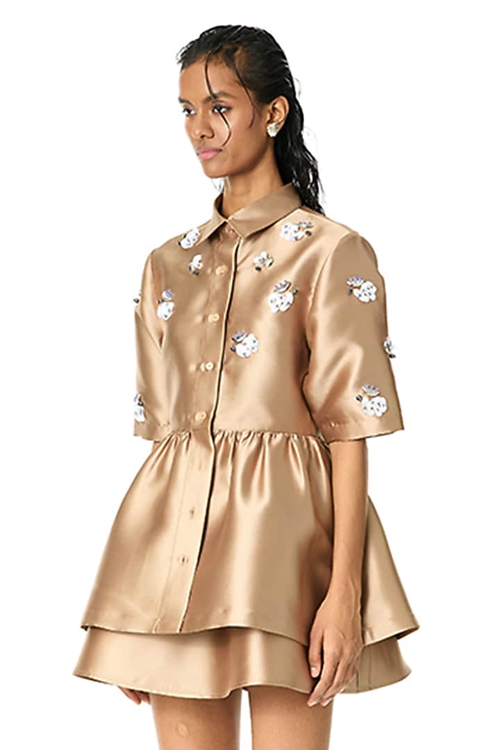 Beige Taffeta Mini Skirt by Kanika Goyal at Pernia's Pop Up Shop