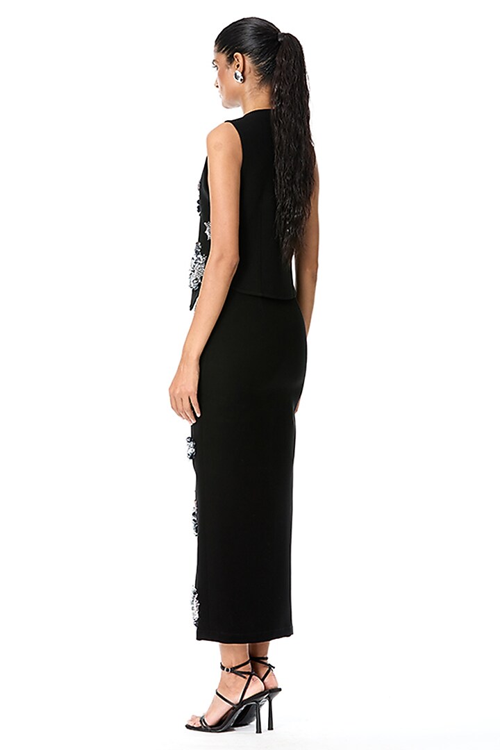 Black Japanese Crepe Embellished Top by Kanika Goyal at Pernia's Pop Up Shop