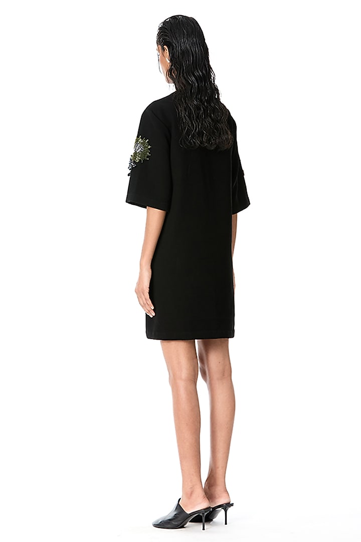 Black Japanese Crepe Embellished Mini Cocktail Dress by Kanika Goyal at Pernia's Pop Up Shop
