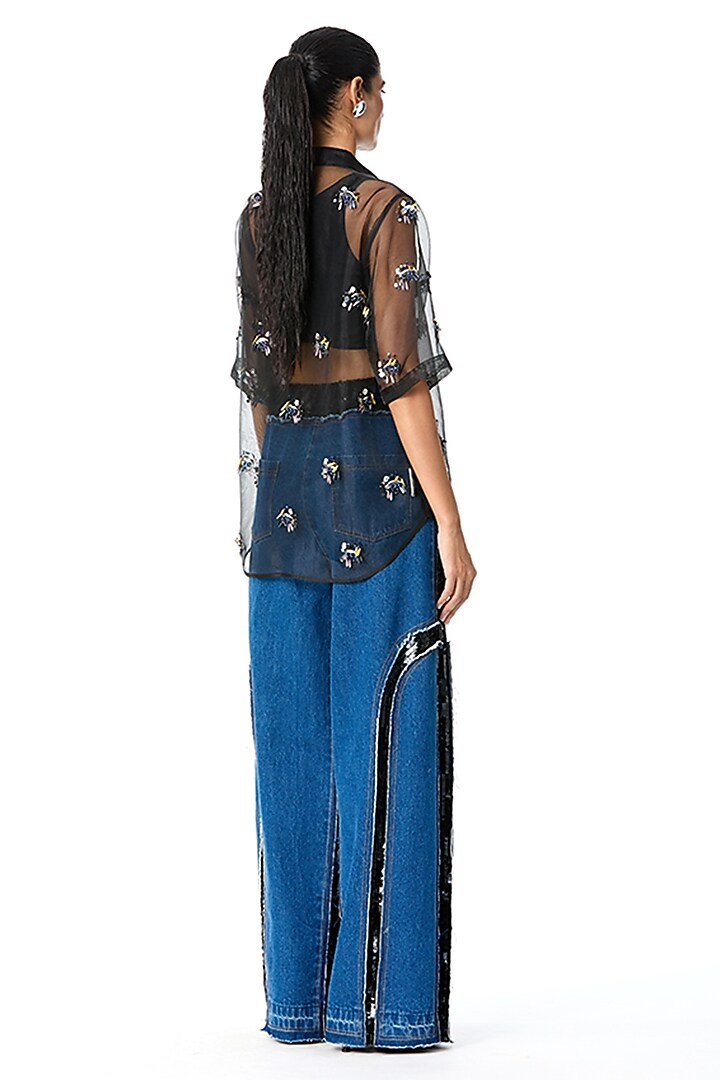 Blue Cotton Embellished Pants by Kanika Goyal at Pernia's Pop Up Shop