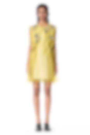 Yellow Japanese Crepe Embellished Mini Dress by Kanika Goyal at Pernia's Pop Up Shop