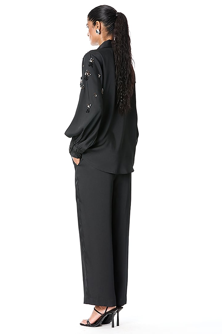 Black Satin Pant Set by Kanika Goyal at Pernia's Pop Up Shop