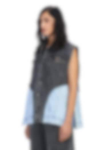 Blue & Black Denim Embellished Vest by Kanika Goyal at Pernia's Pop Up Shop