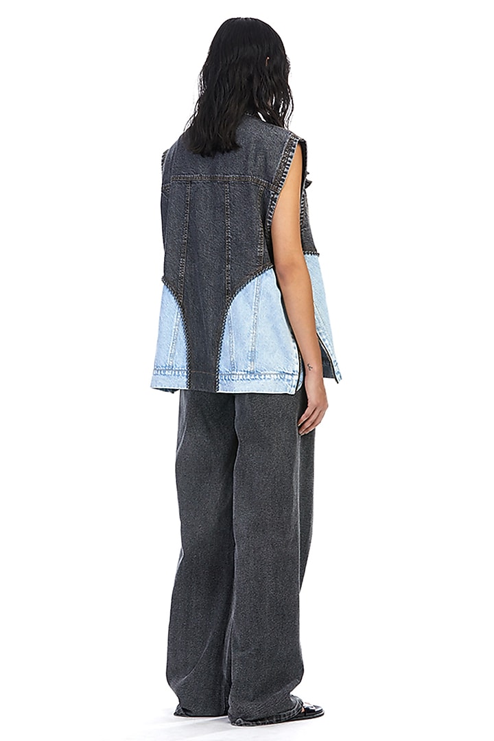 Blue & Black Denim Embellished Vest by Kanika Goyal at Pernia's Pop Up Shop