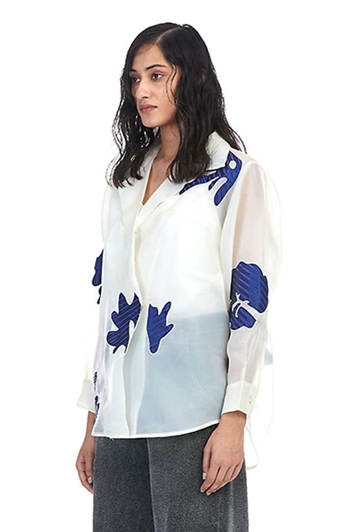 White Organza Embellished Shirt by Kanika Goyal at Pernia's Pop Up Shop