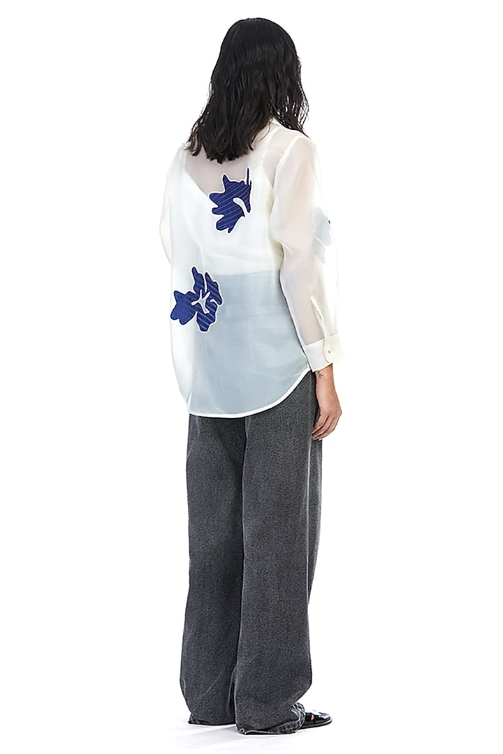 White Organza Embellished Shirt by Kanika Goyal at Pernia's Pop Up Shop