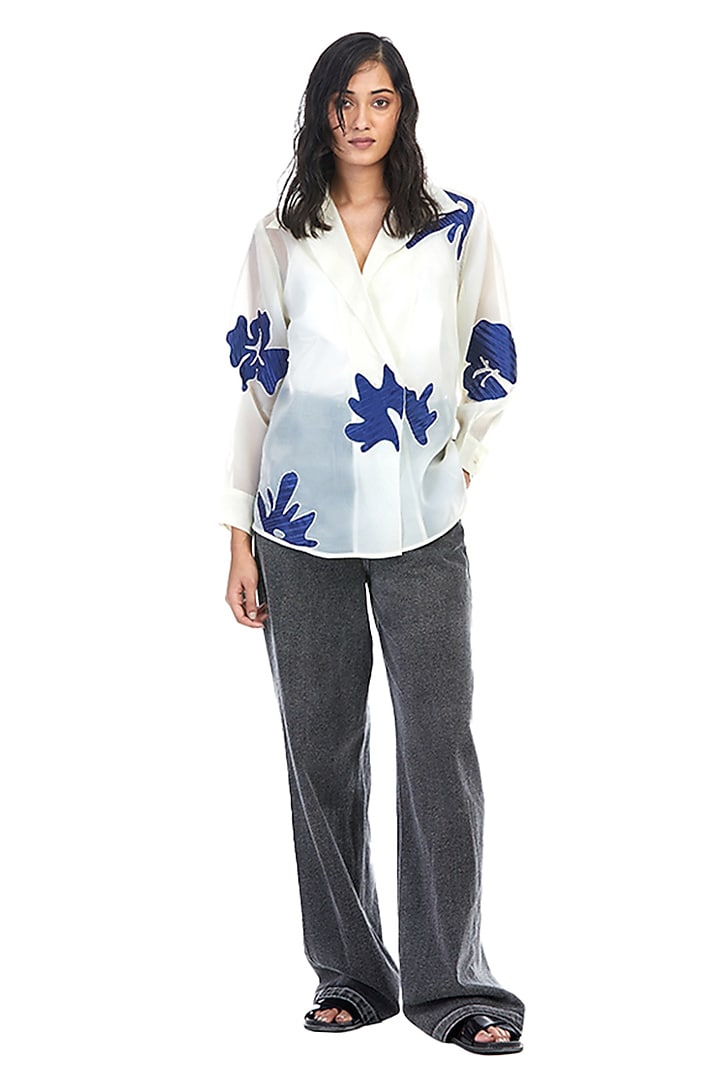 White Organza Embellished Shirt by Kanika Goyal at Pernia's Pop Up Shop