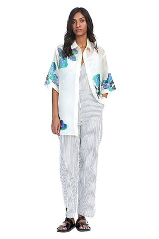 Off-White Cotton Striped Pants by Kanika Goyal