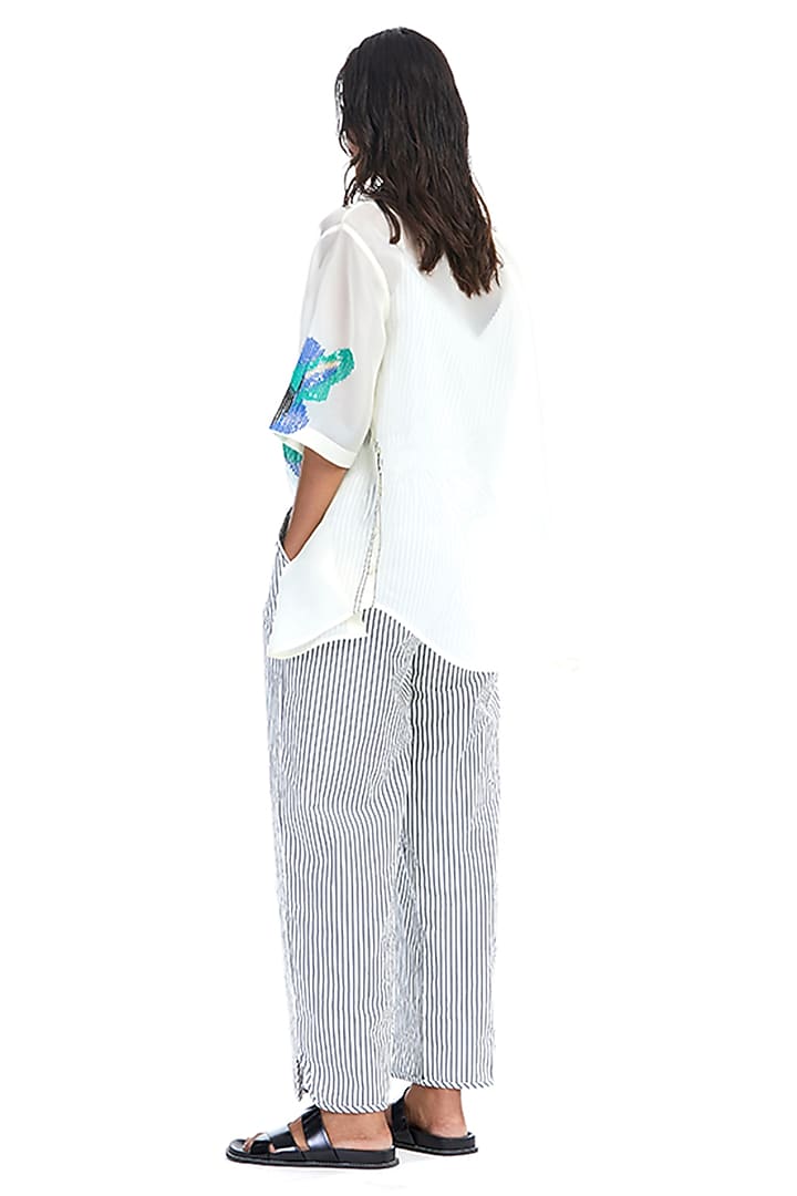Off-White Cotton Striped Pants by Kanika Goyal at Pernia's Pop Up Shop