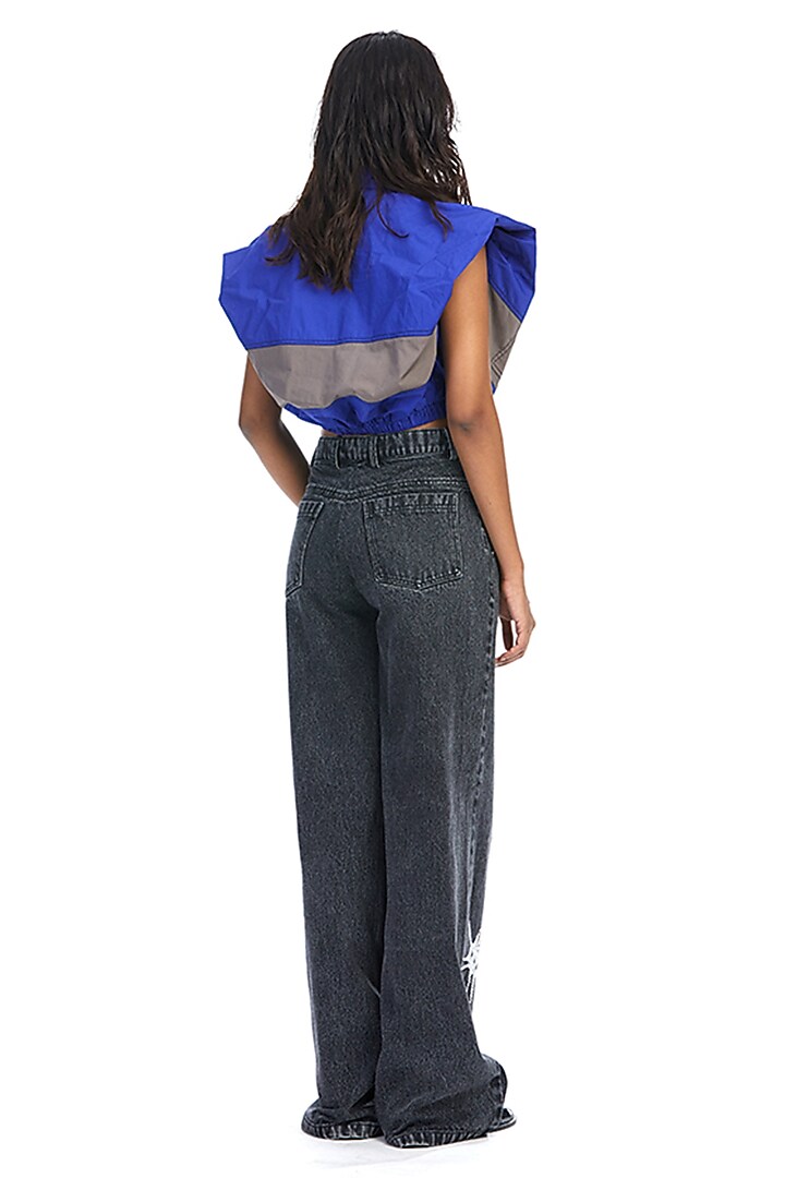 Blue Cotton Color Blocked Shirt by Kanika Goyal at Pernia's Pop Up Shop