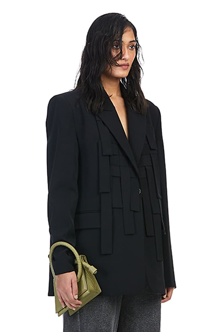 Black Polyester Oversized Blazer by Kanika Goyal at Pernia's Pop Up Shop