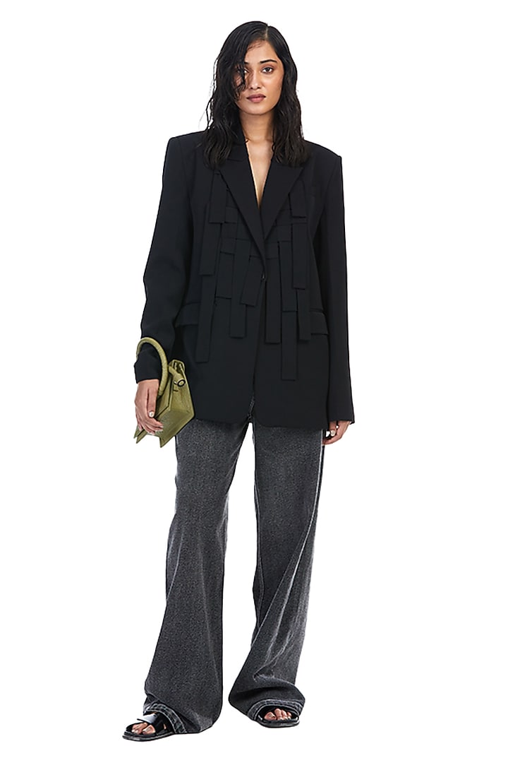 Black Polyester Oversized Blazer by Kanika Goyal at Pernia's Pop Up Shop