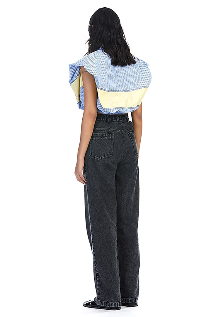 Blue Cotton Color-Blocked Shirt by Kanika Goyal at Pernia's Pop Up Shop