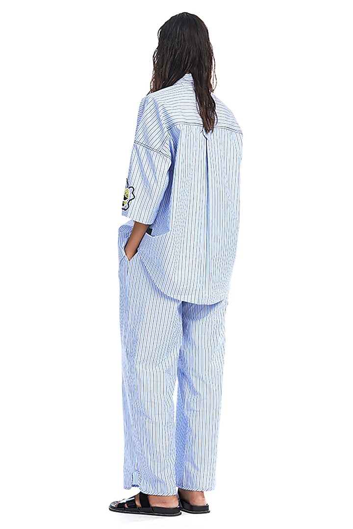 Blue Cotton Stripe Pants by Kanika Goyal at Pernia's Pop Up Shop