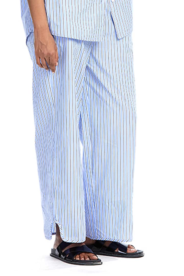 Blue Cotton Stripe Pants by Kanika Goyal at Pernia's Pop Up Shop