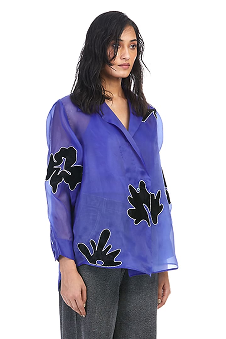 Violet Organza Embellished Shirt by Kanika Goyal at Pernia's Pop Up Shop