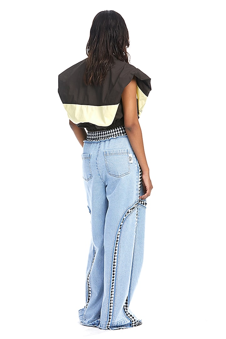 Black Cotton Color-Blocked Shirt by Kanika Goyal at Pernia's Pop Up Shop