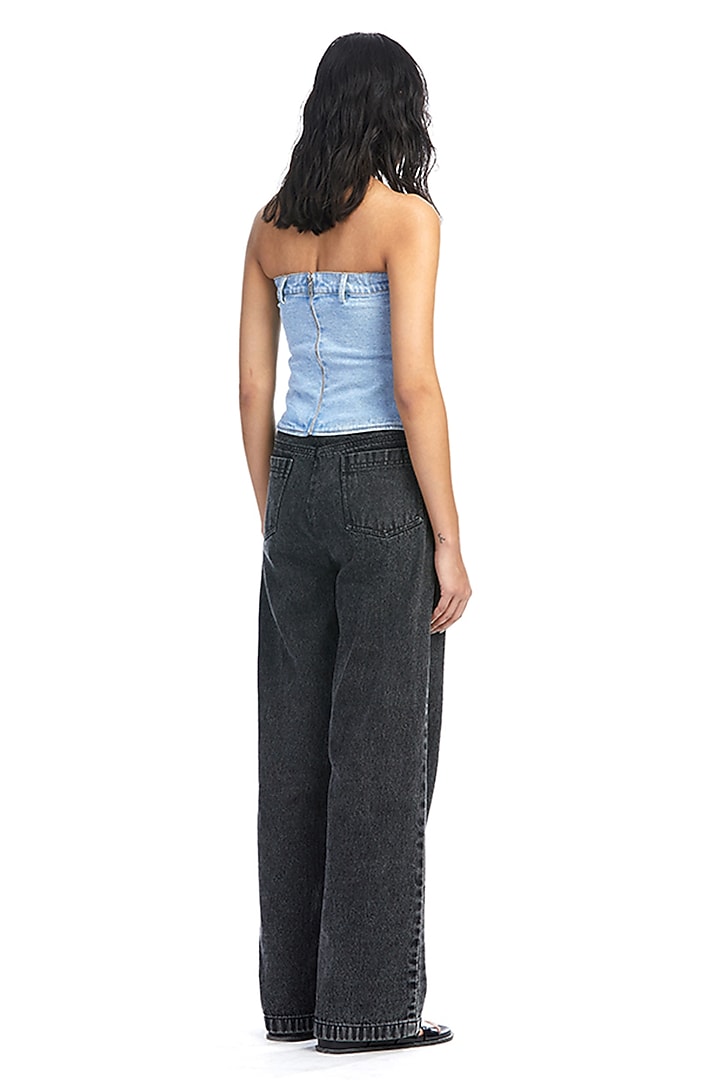 Blue Cotton Denim Deconstructed Tube Top by Kanika Goyal at Pernia's Pop Up Shop