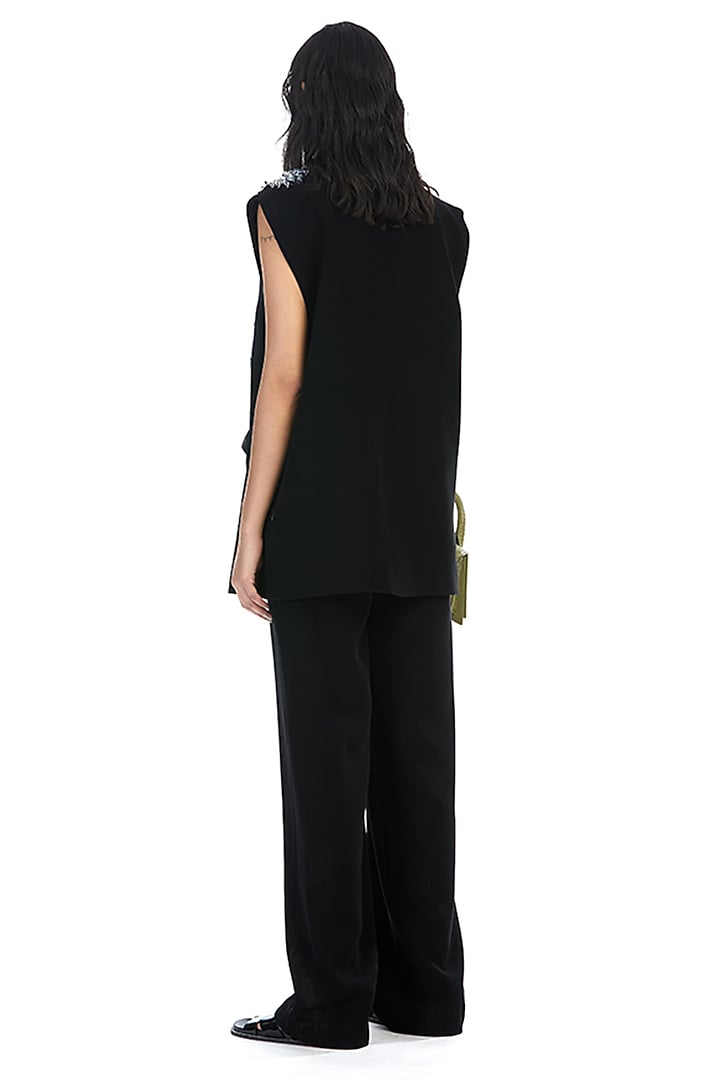 Black Polyester Straight-Fit Trousers by Kanika Goyal at Pernia's Pop Up Shop