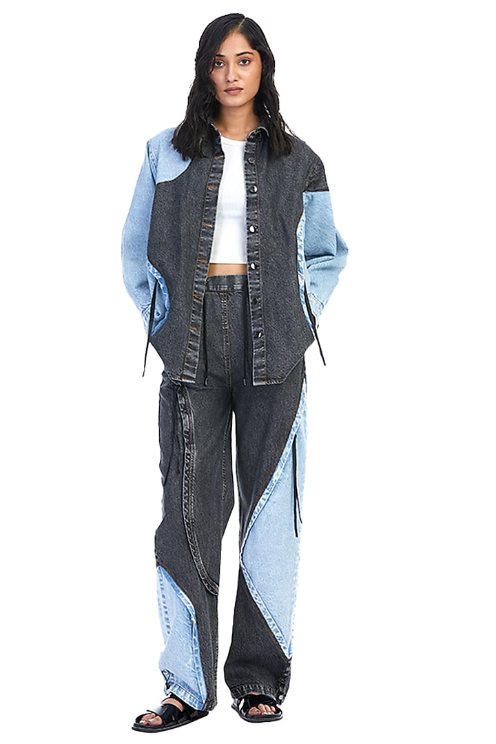 Black & Blue Denim Shacket by Kanika Goyal at Pernia's Pop Up Shop