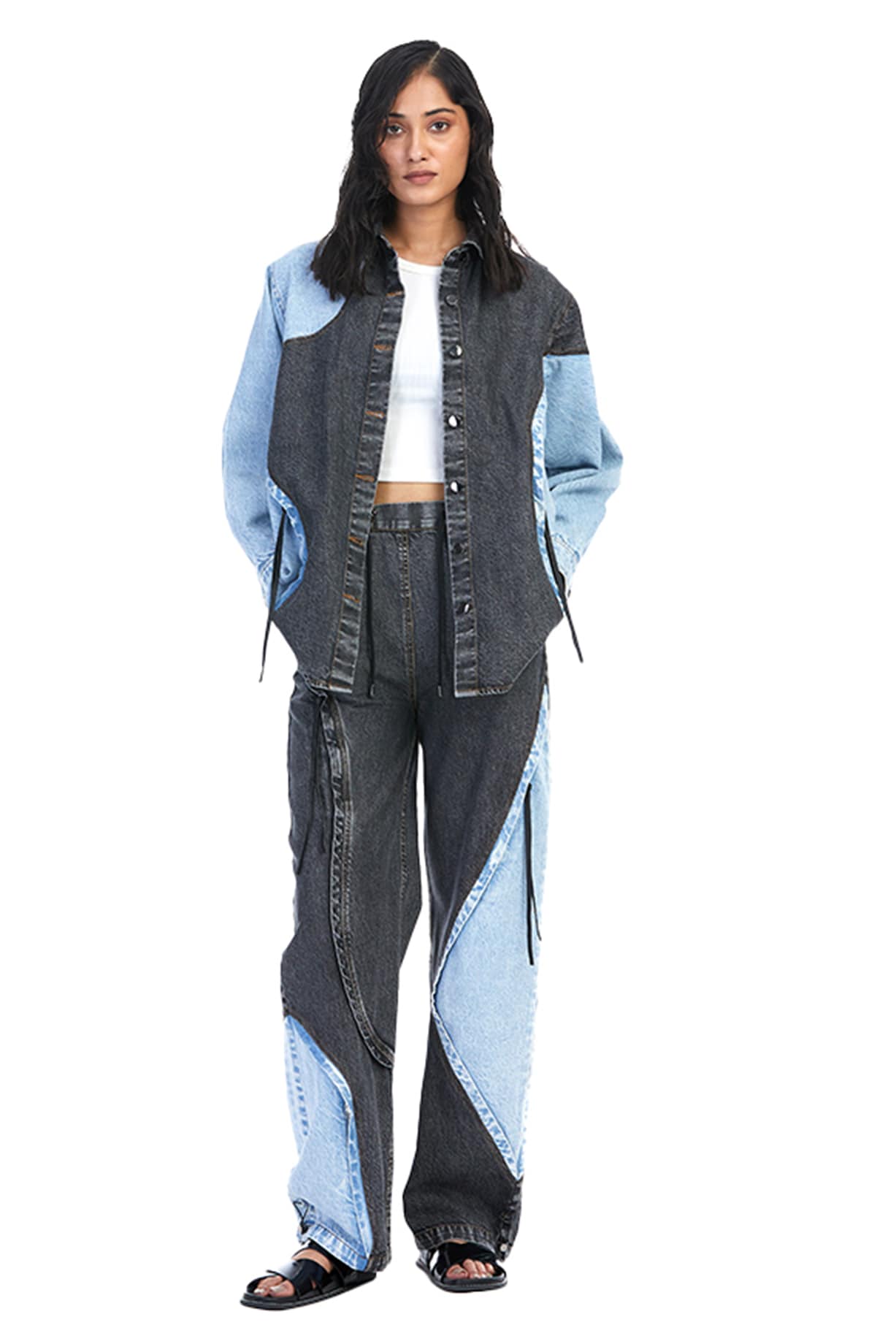 Two Tone Black Jeans Denim The Twin Two Tone High Rise Straight